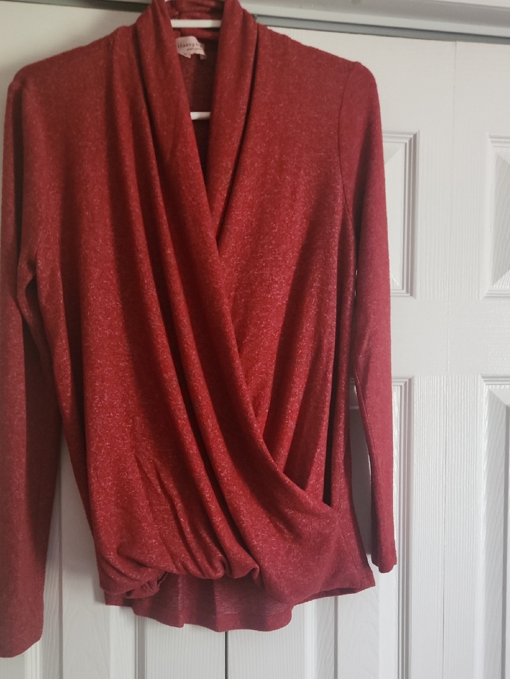 Philosophy Red Draped Long-Sleeve Wrap Top